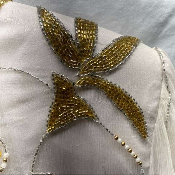 Vintage Rina Z beaded sequin silk jacket sz L Cream Silver Gold Floral -RARE- - Picture 9 of 14